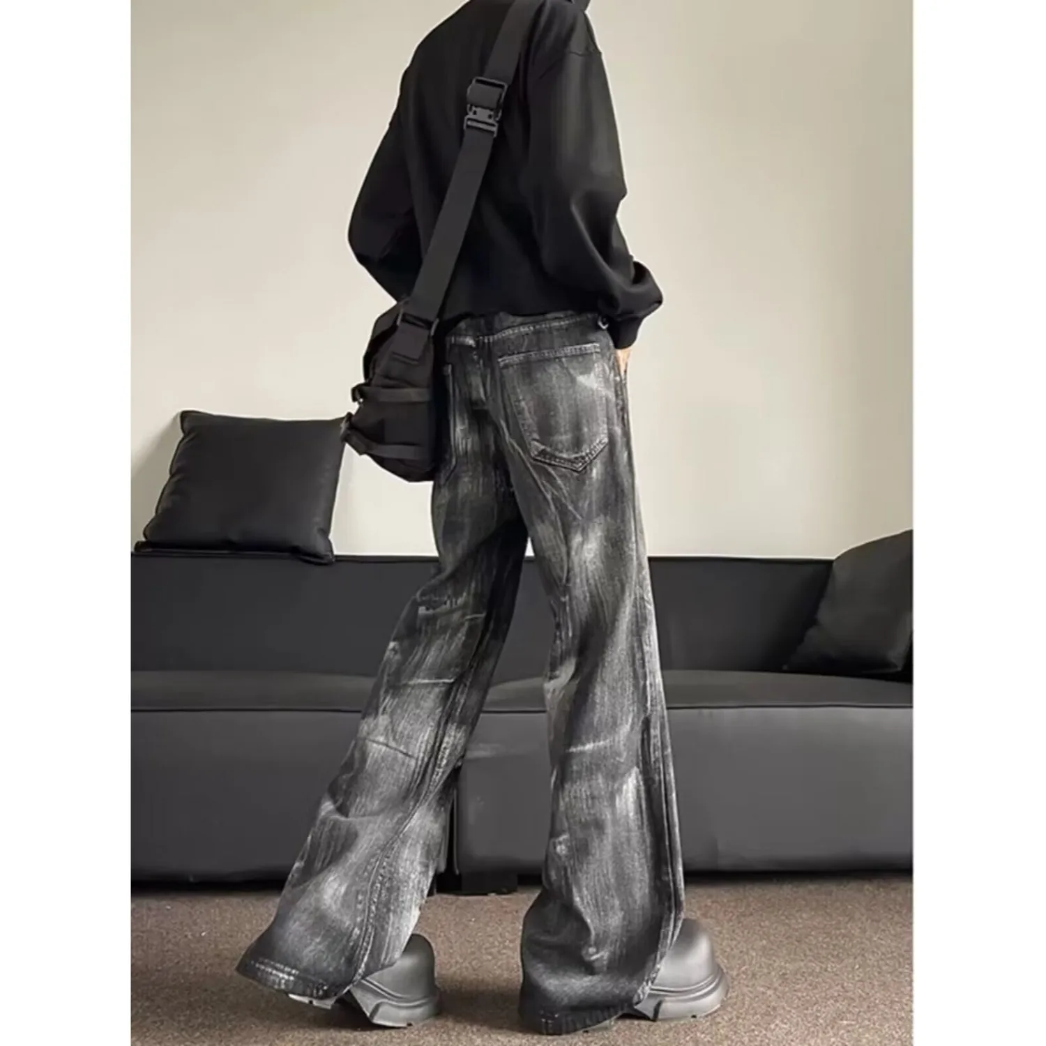 جينز رجالي صيفي للتخسيس مستقيم الساق وسحاب تصميم التعادل صبغ الدينيم مقاس كبير 250 Pou American Sle خمر البوليستر #2