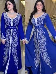 Vestidos Abaya muçulmanos para mulheres, elegante robe kaftan com cinto de diamantes, Marrocos Caftan, festa de casamento à noite, Índia Turquia