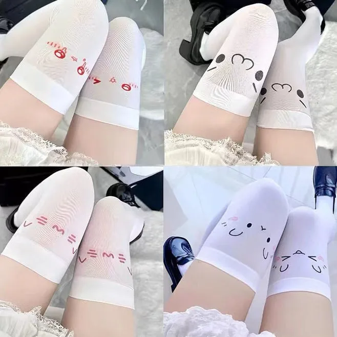 Новые-модные-женские-высокие-носки-гольфы-с-мультяшным-принтом-белые-длинные