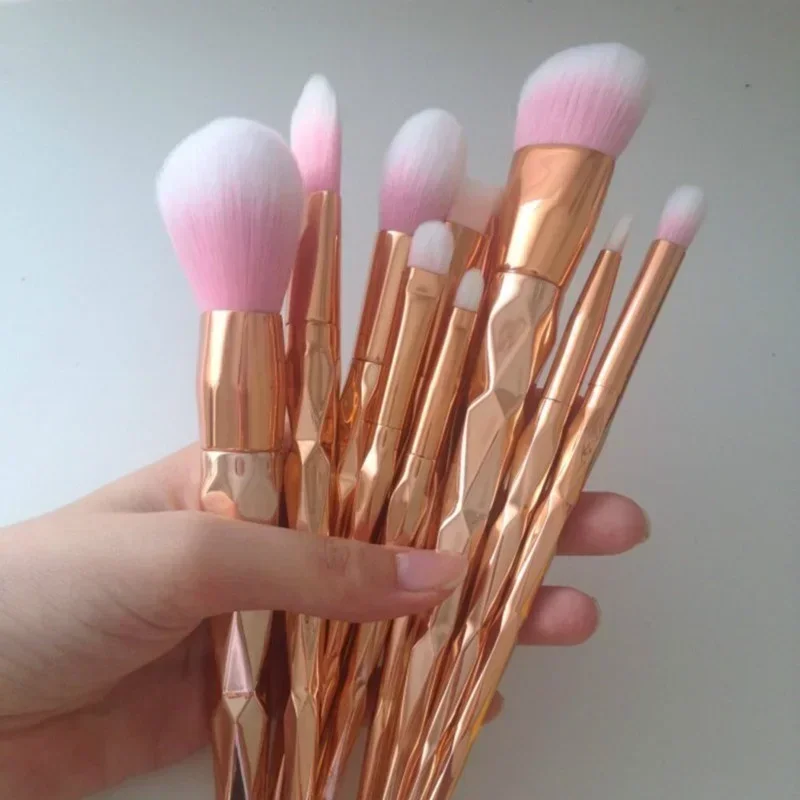 11pcs Diamond Rose Gold Makeup Brush Set Mermaid Fishtail Shape Foundation Powder Cosmetic Brush Rainbow Eyeshadow Brush Set