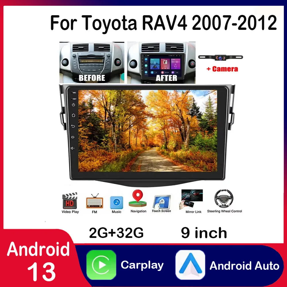 

Android 13 Car Radio for Toyota RAV4 2007-2012 9 inch Touch Screen Carplay Stereo, Carplay/Android Auto/Hi-Fi Audio/Bluetooth