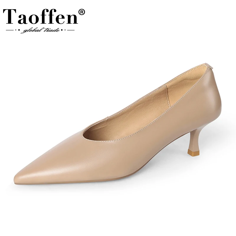 

Taoffen 2023 Women Pumps Real Leather Thin Heel Spring Woman'S Shoes Fashion Sexy Party Shoes Female Footwear Size 33-40