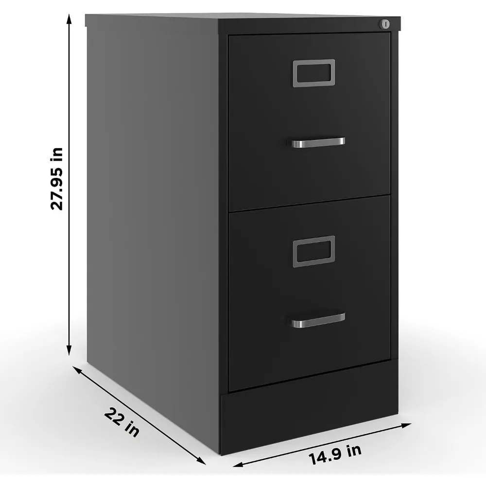 Vertical 2-Drawer Letter Size File Cabinet Lockable Black Storage Cabinet 22x15x28.38