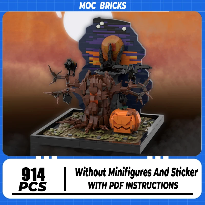 

Модель Street View Moc, строительные блоки, Хэллоуин, дерево, тыква, выставочный зал, технология, кирпич, сделай сам, сборка, строительная игрушка в подарок