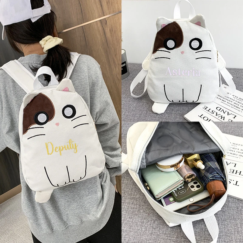 (Please leave a message for customer service) Embroidery custom DIY graphic, black and white cat backpack