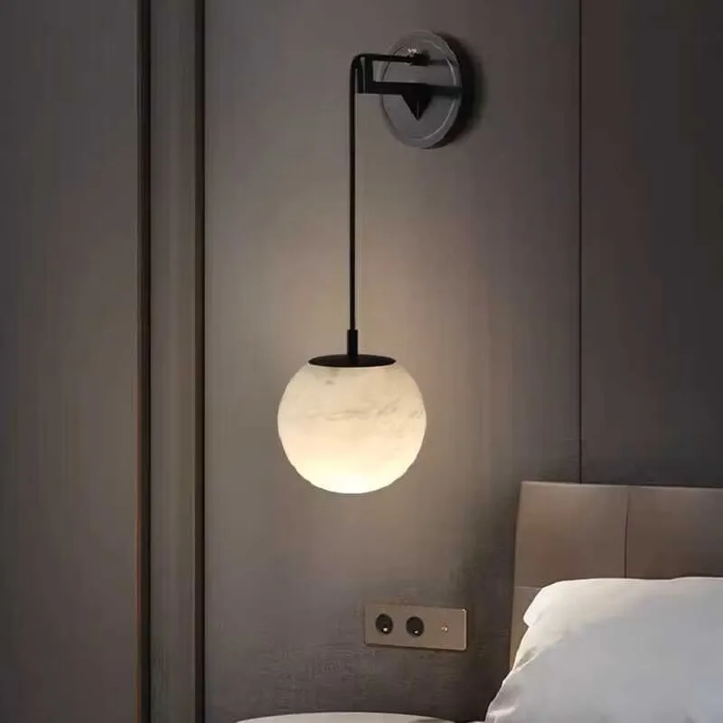 

Минималистичные мраморные круглые настенные светильники с шариками, дизайнерские прикроватные тумбочки, отель, спальня, вилла, кафе, роскошные персонализированные светильники для внутреннего освещения