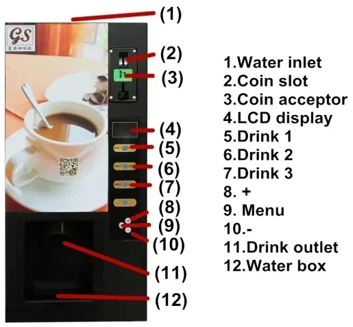 Hot beverage vending machine GTD203 three flavors drink dispenser coffee chocolate milk tea vending in street