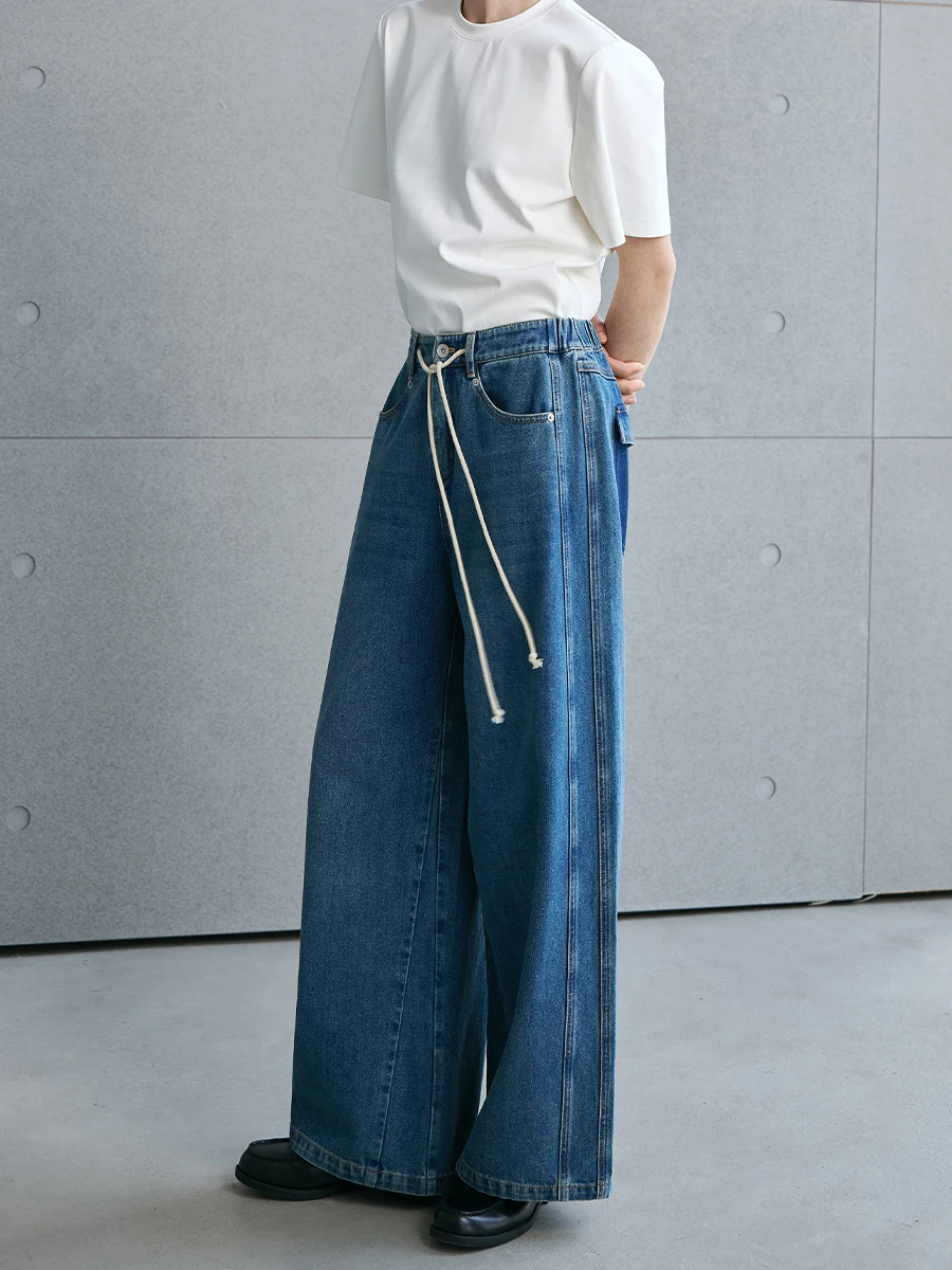 

Джинсы Ele Gentleman Original MeeMeeLab с широкими штанинами, длиной в пол, с петлями для ремня, выцветшие, для женщин