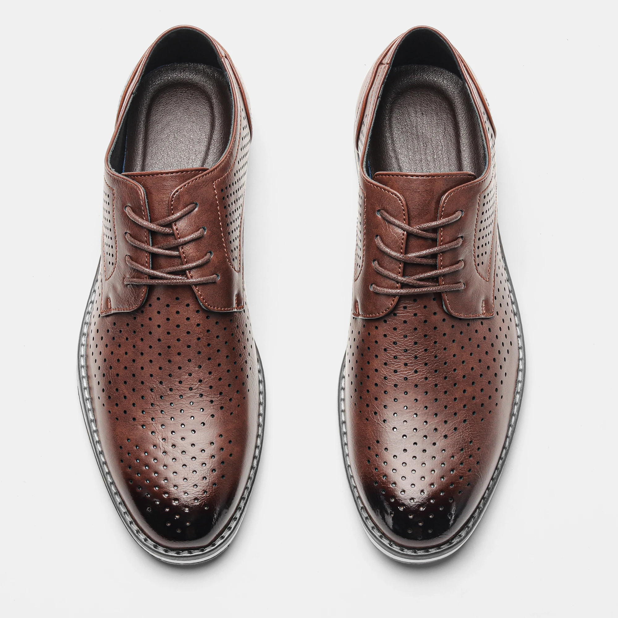 Braune atmungsaktive Herren-Freizeitschuhe, flache Schuhe mit Lochmuster, Herren-Sommerschuhe – Detail 21