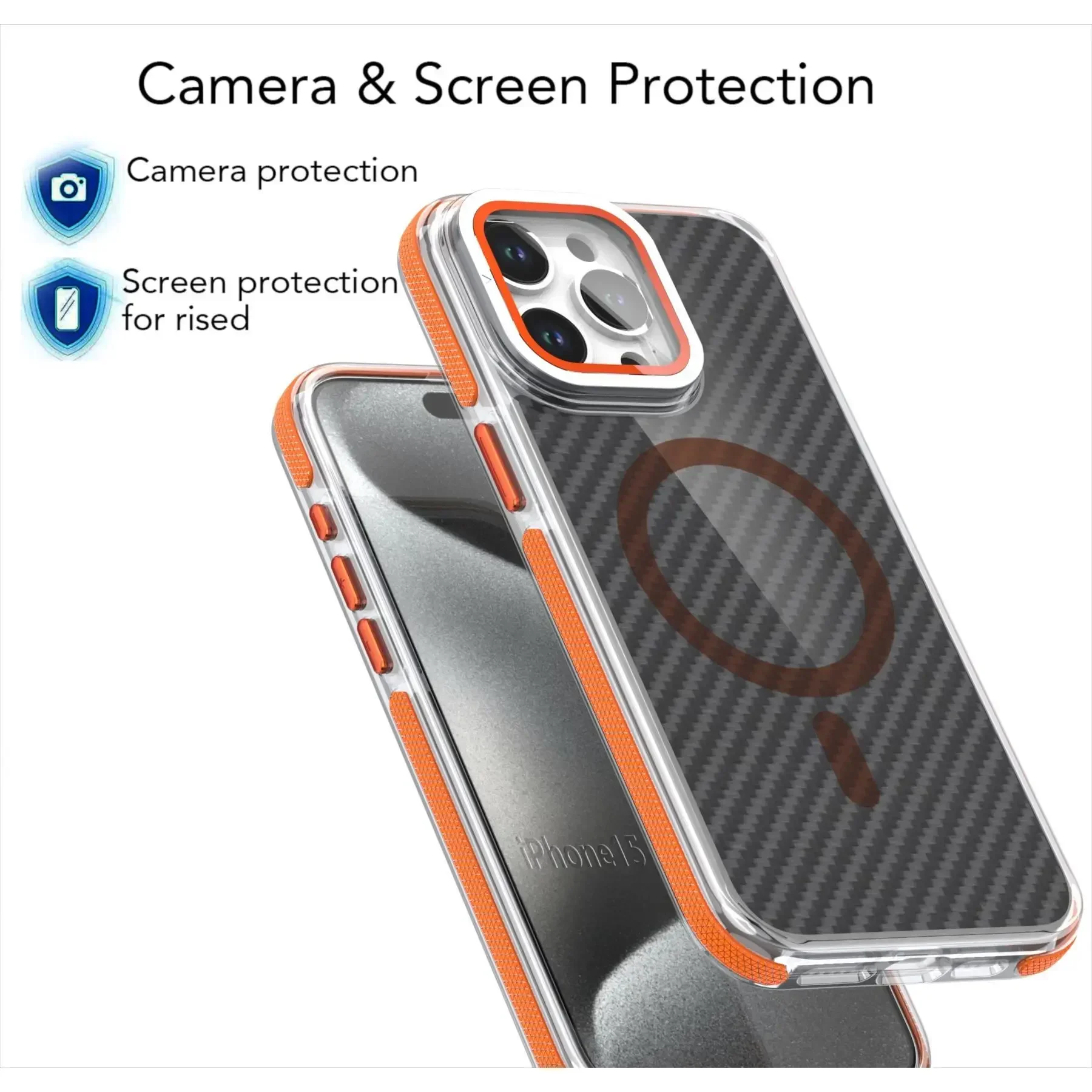Matte MagSafe Magnetic Lens Stand Case for iPhone 16, 15, 11, 12, 13, 14 Pro Max, Plus - Camera Glass Carbon Fiber Armor Cover