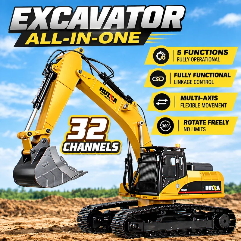 Huina 1580 1/14 Metal Upgrade Excavator 360 Rotating Electric Ball Grabber Shear Claw Sound Lights Construction Model Toy