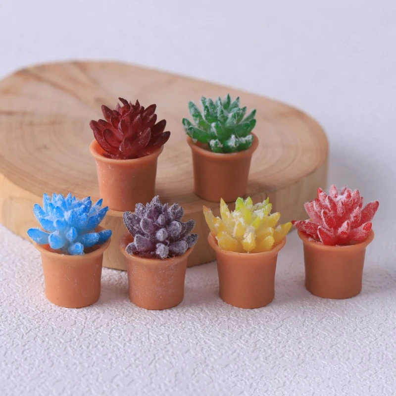 Cute Colorful Succulent Potted Cactus Simulation Green Plant Micro Landscape Decoration Creative DIY Handmade Jewelry