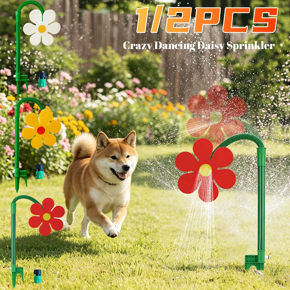 NEW Crazy Spin Sprinkler Flower Shape Dancing Daisy Sprinklers 360 Rotating Water Spray for Yard Lawn Watering Garden Decor