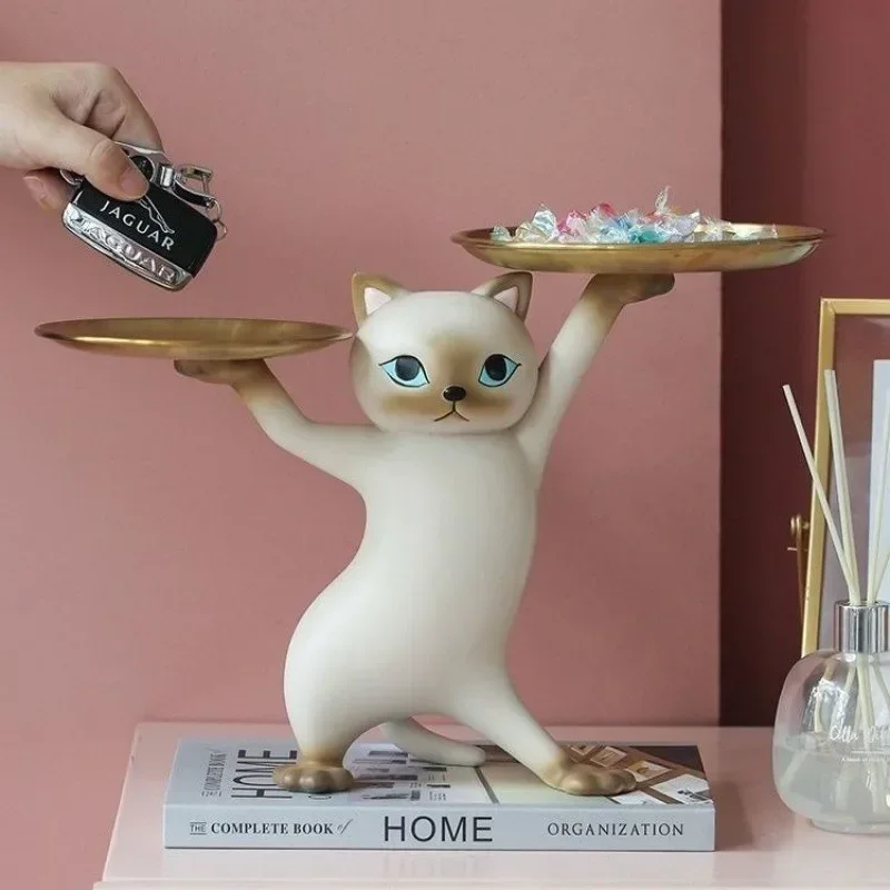 

Nordic Resin Cat Tray Statue Bedroom Entrance Home Office Table Desk Decor Accessorie Key Candy Container Storage Sculpture