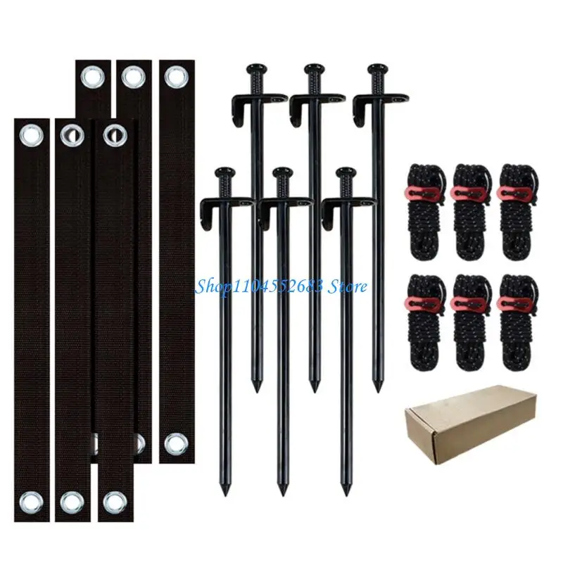 Outdoor Shelter Hold Tent Stakes, Steel 90 Degree Form with 6 Guyline Cords