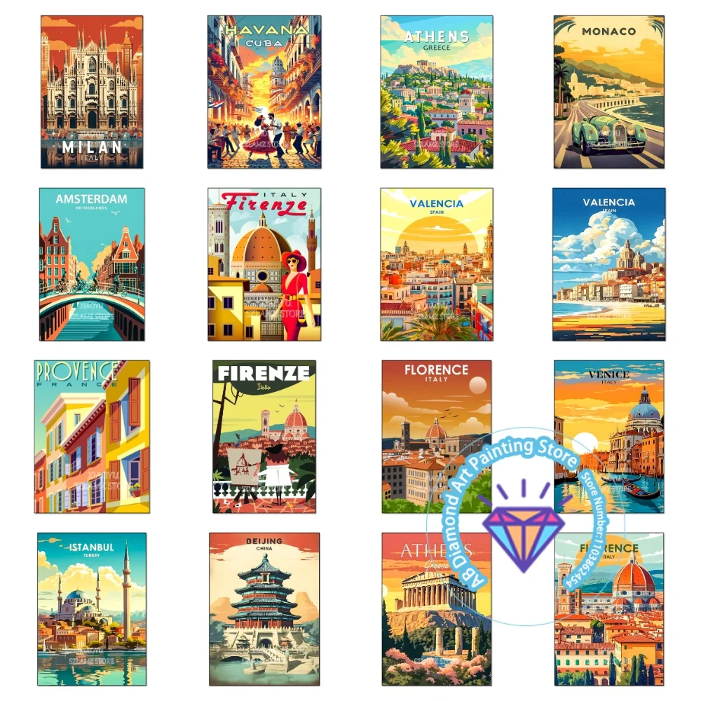 

Urban Architecture Landscape AB Diamond Painting Kit Square Round Diamond 5D DIY Mosaic Handmade Art Unique Gift Home Decor