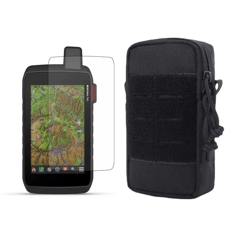 Military Tactical Pouch Case with Arm Belt + Screen Protector Shield Film for Hiking GPS Montana 700 700i 750 750i