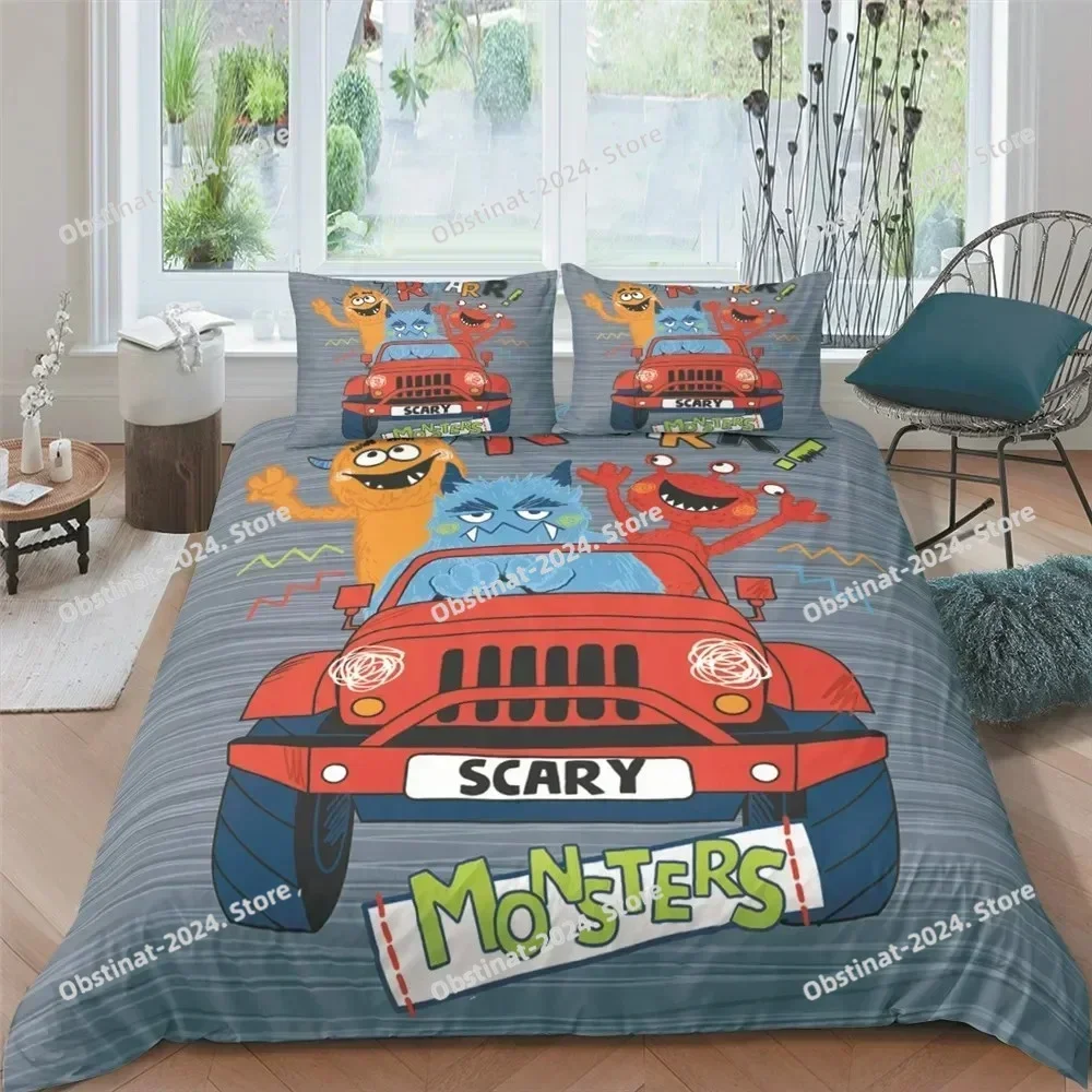 Monster Car King Queen Duvet Cover Cartoon Bedding Set for Kids Lovely Toy Truck Comforter Cover Polyester Quilt Cover