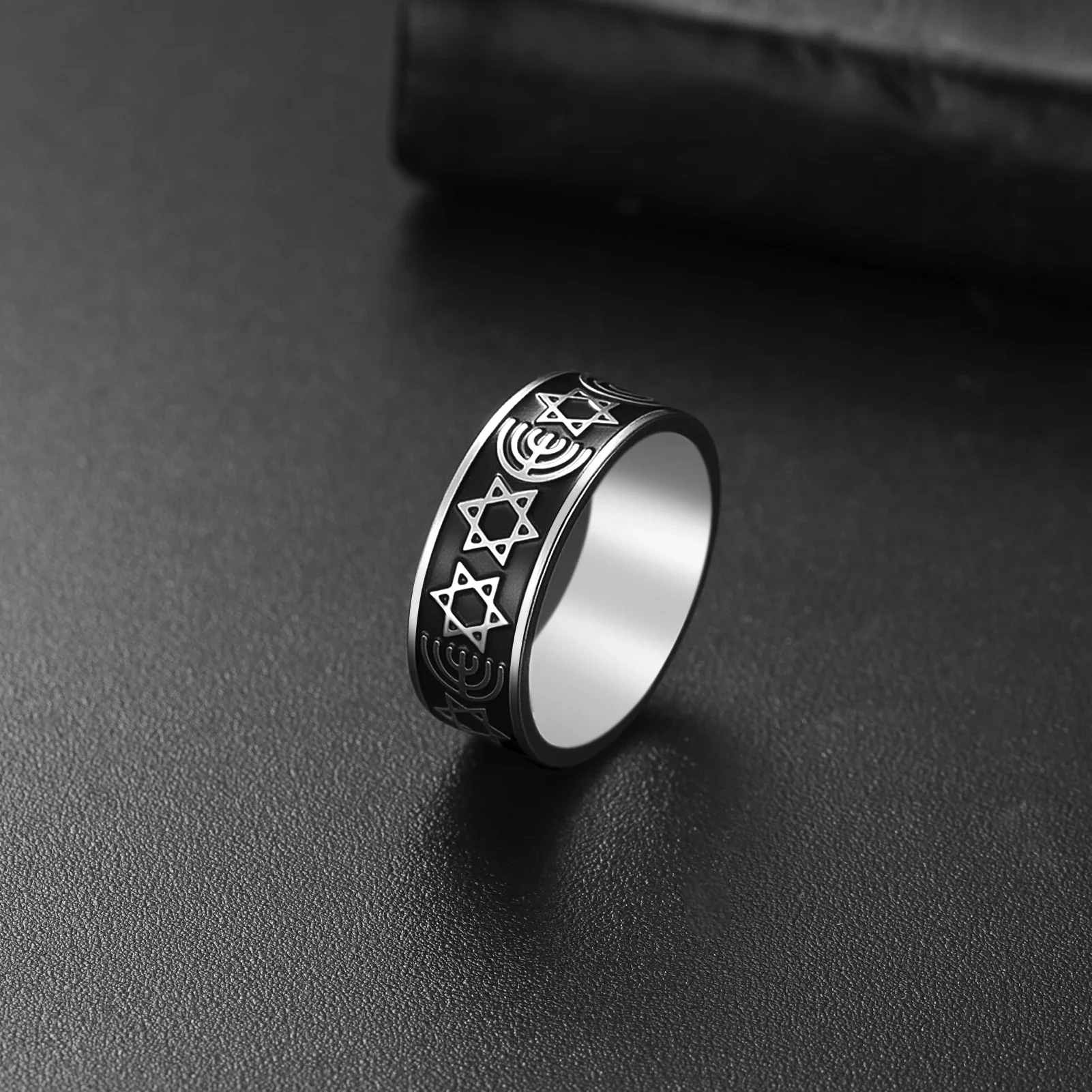 Hexagram Candlestick Stainless Steel Ring Jewish Religious Blessing Gift for Men and Women