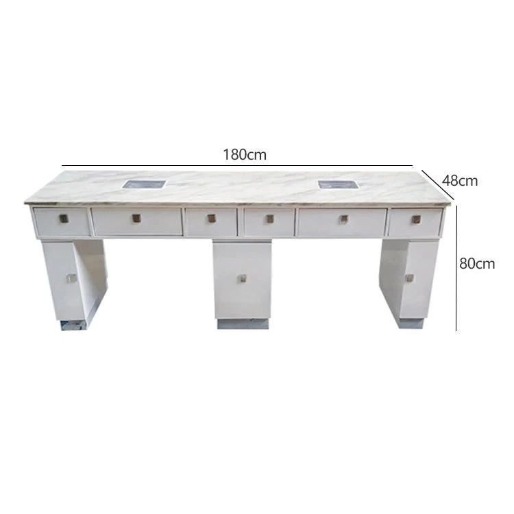 Double Marble Nail Table, E1 MDF Manicure Table with Dust Collector, Tempered Glass Custom Salon Furniture Set with Chairs