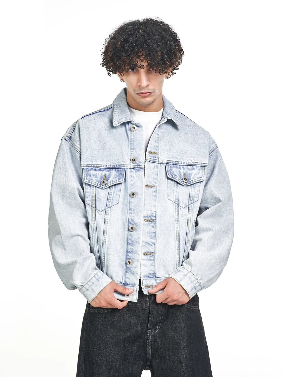 

Classic Original Denim Light Blue Jeans Jaet American Casual White Button Flip Collar Jaet for Men MT99 Youth Vitali Sle