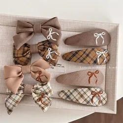 Milk coffee color plaid embroidered bow hairpin sweet and cute BB clip versatile texture side clip hair accessories