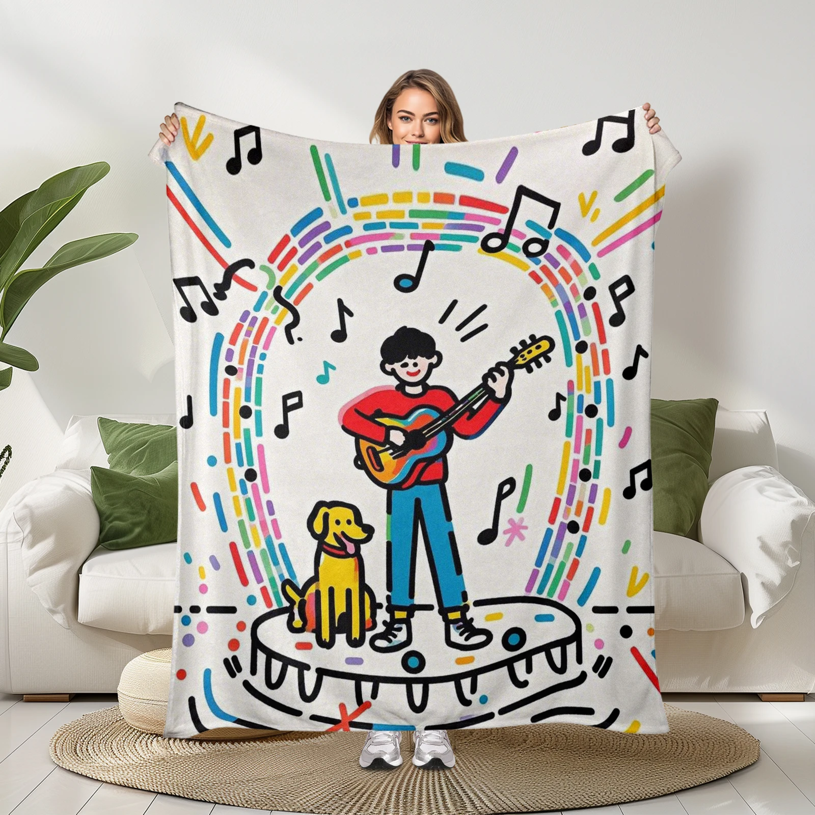 

Adorable Cartoon Band Performing At Music Festival Blanket, Great For Loved Ones.