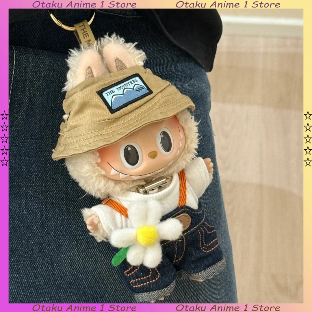 

Labubu Fall in Wild Clothing Cute Daisy Fisherman Hat Belted Pant Outfits Mini Vinyl Plush Doll Clothes Fashion Doll Accessories