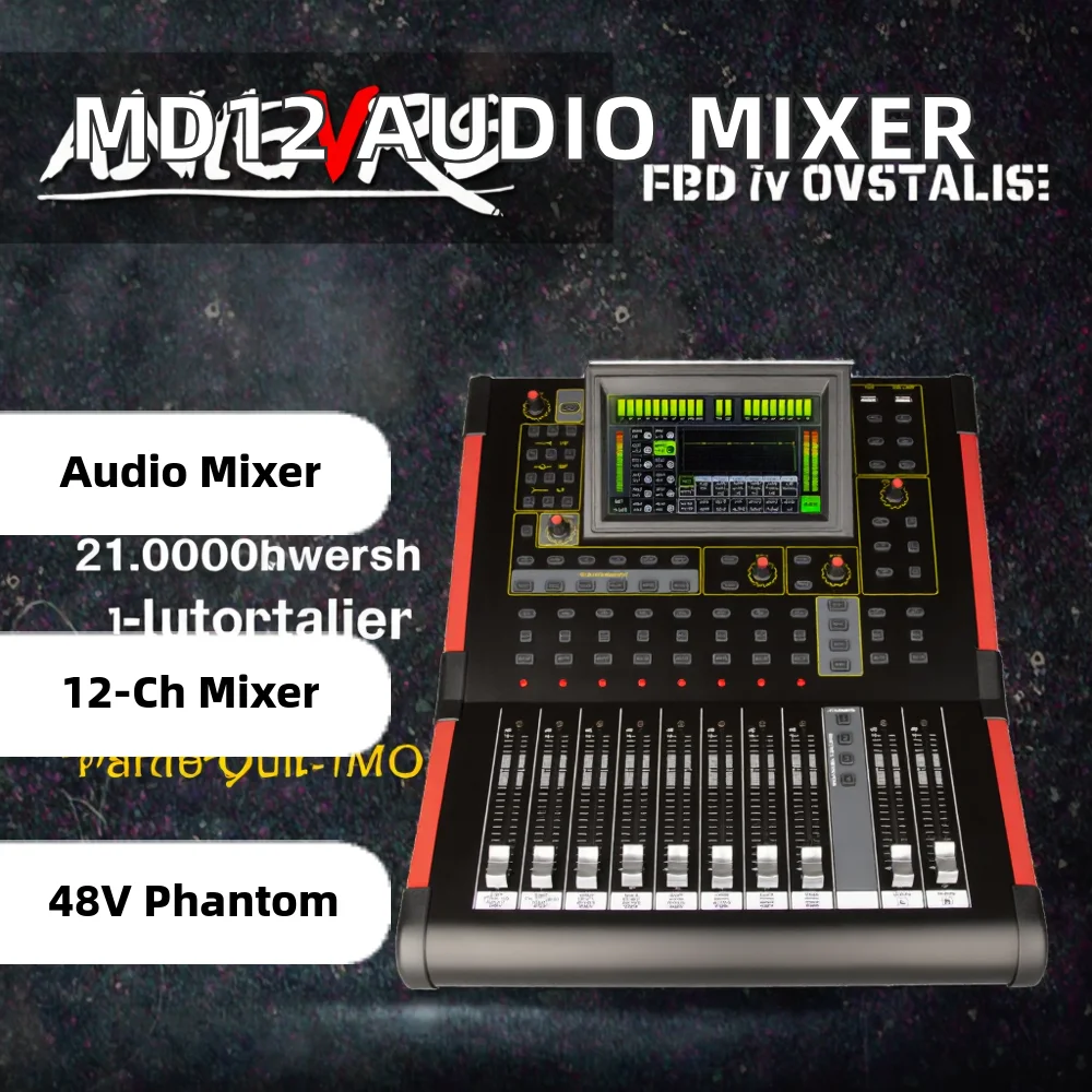 MD12 Professional Digital Audio Mixer 12 Channel Sound Mixing Console With 48V Phantom Power For Recording