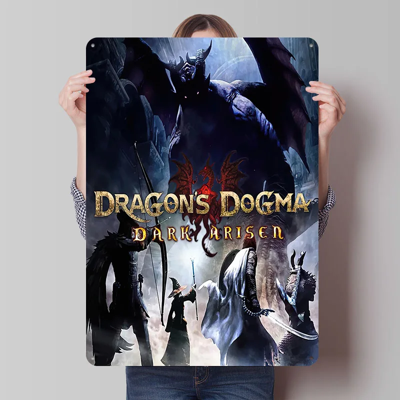 Dragon's Dogma: Dark Arisen ملصق معدني علامات القصدير صور جدار ديكور علامة معدنية مخصصة لتزيين جدران الفن رجل الكهف الرجعية #1