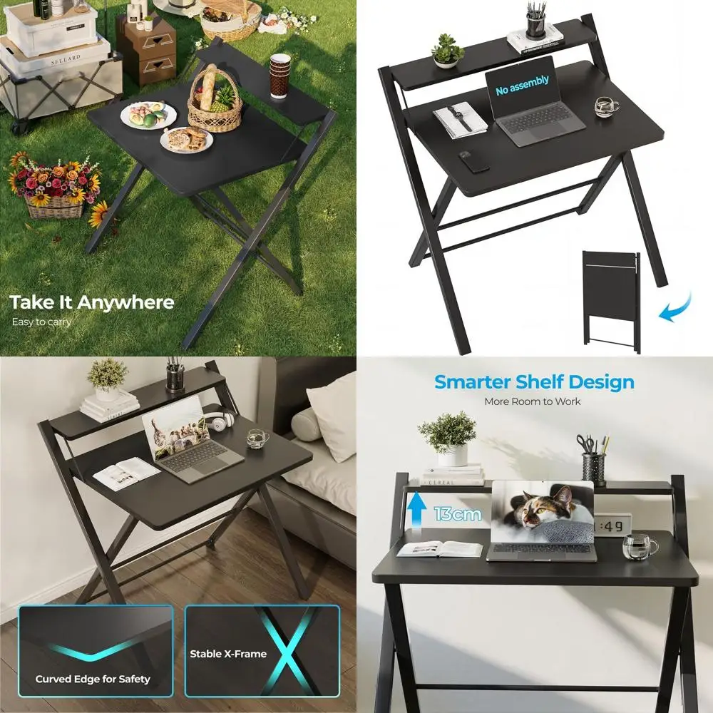 

Compact 2-Tier Laptop Desk, Portable and Collapsible, Space-Saving for Home Office, Dorm, or Apartment, Black