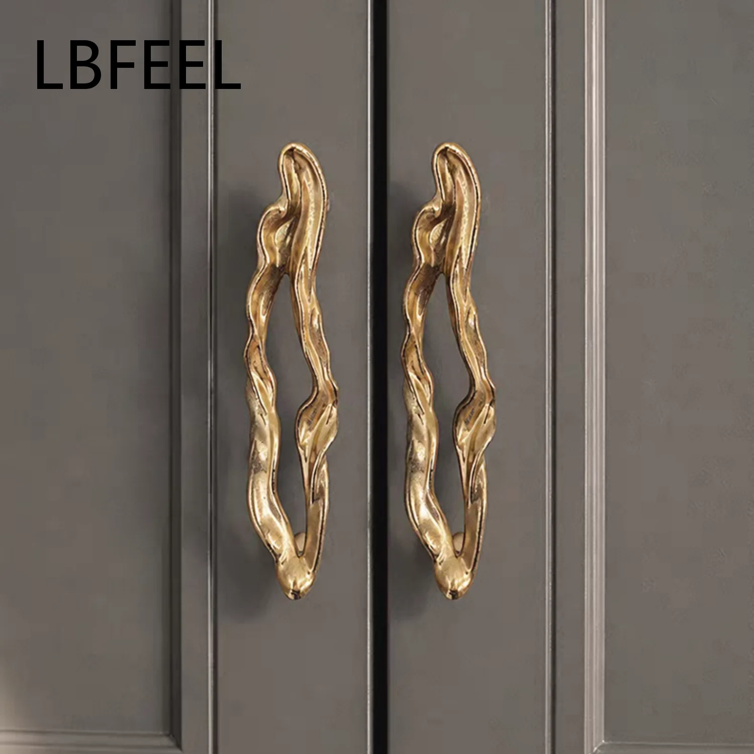 Unique Irregular Twisted Wave Cabinet Handles Pulls Textured Solid Brass Dresser Drawer Knobs Cupboard Furniture Hardware LBFEEL