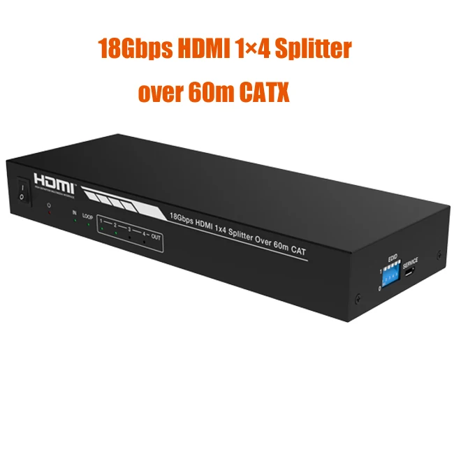 1x4 4 Port 4K HDMI Splitter Extender 4 Receivers Over Cat6 5e 164FT 3D PoC IR