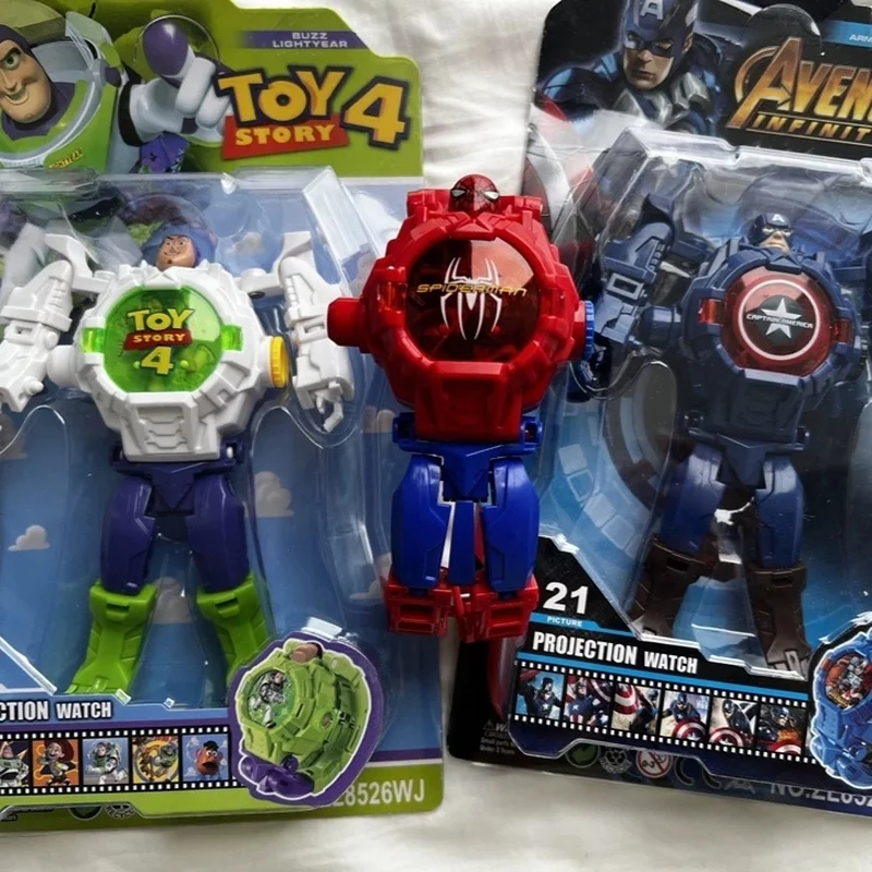 Toy Story Buzz Lightyear reloj de proyección Robot de dibujos animados transformación reloj de juguete para niños accesorios de figuras coleccionables