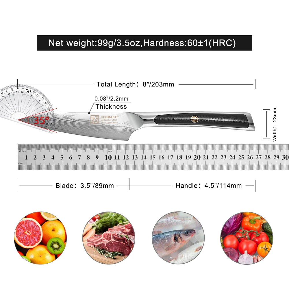 Sunnecko High Quality 3.5'' Paring Knife Damasucs Japanese VG10 Steel Core Blade Kitchen Knives G10 Handle Sharp Fruit Cutter