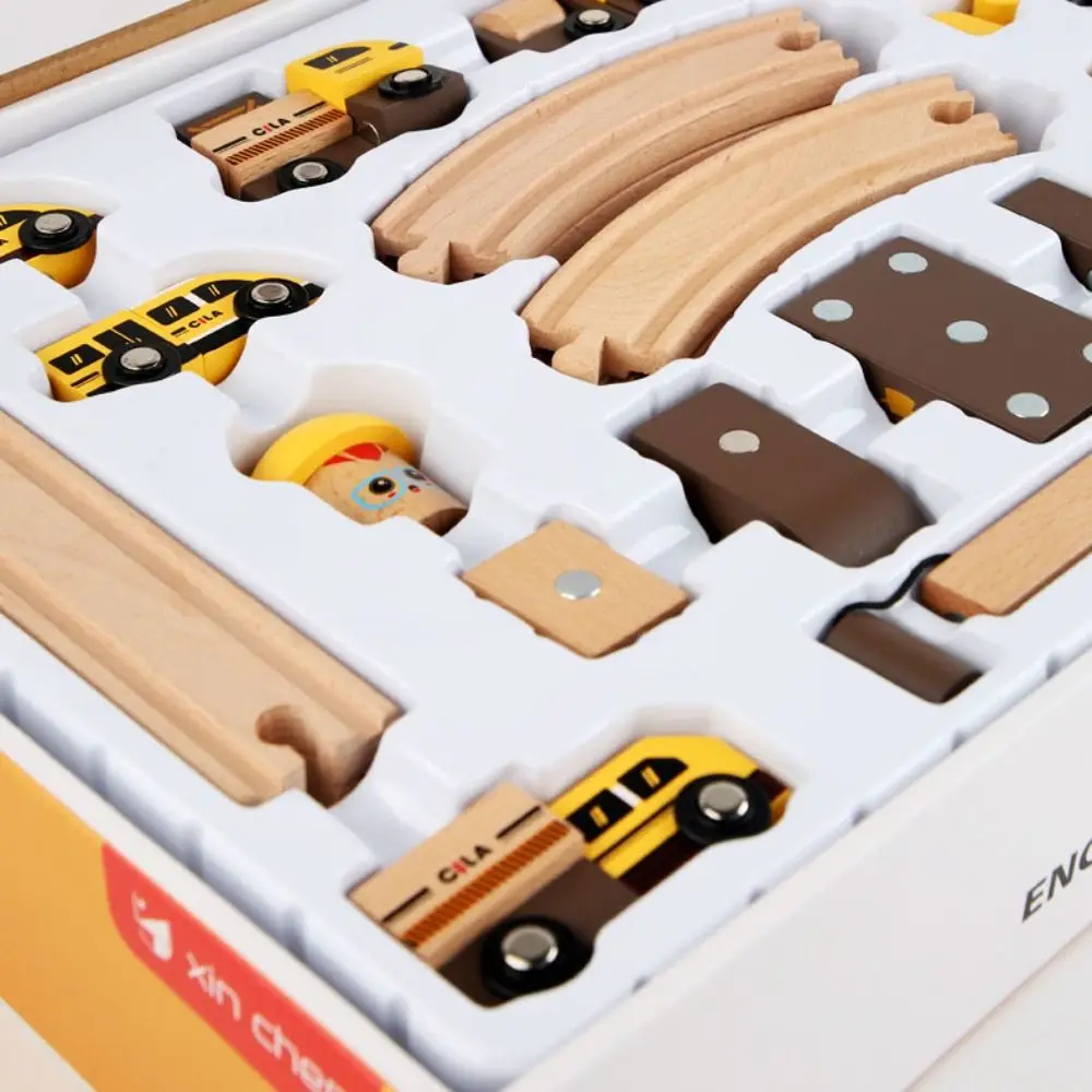 Wooden Variety Assembling Car Scene Combined Train Magnetic Track Engineering Small Train Detachable DIY Cross Track Railway