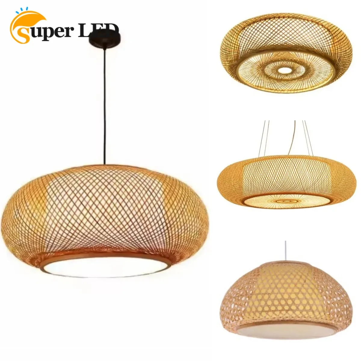 E27 Rattan Ceiling Lights Dia40/50/60cm Handknitted Bamboo Pendant Lamps Restaurant Ceiling Lampshade Home Decor Art Chandeliers