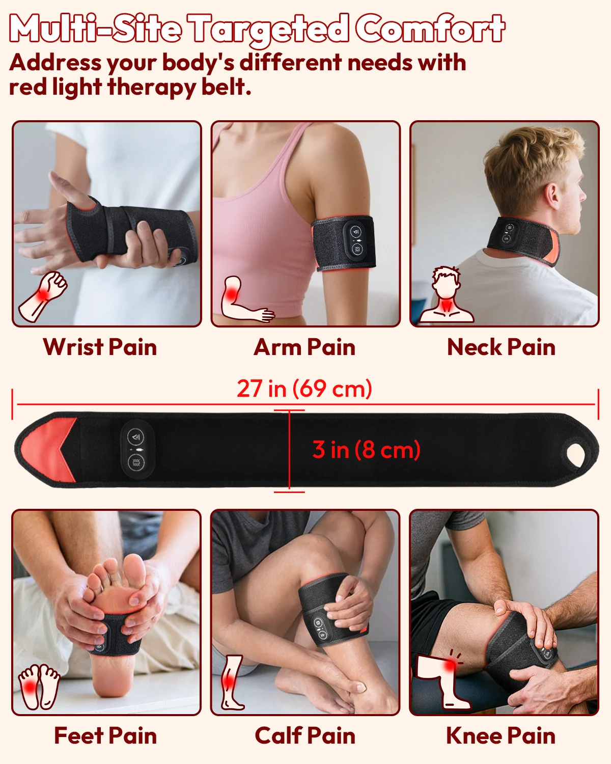 Red Light Therapy Wrap for Body Hands, Wearable Infrared Heating Pad with Vibration, Cordless Heated Wrist Massager, 36 LEDs