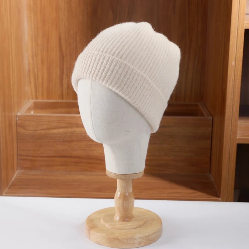 100%Merino Wool Beanies For Women&Men Winter Warm Soft Solid Knitted Thick Skullies Cap Flipped Heap Pullover Cap Ski Bonnet