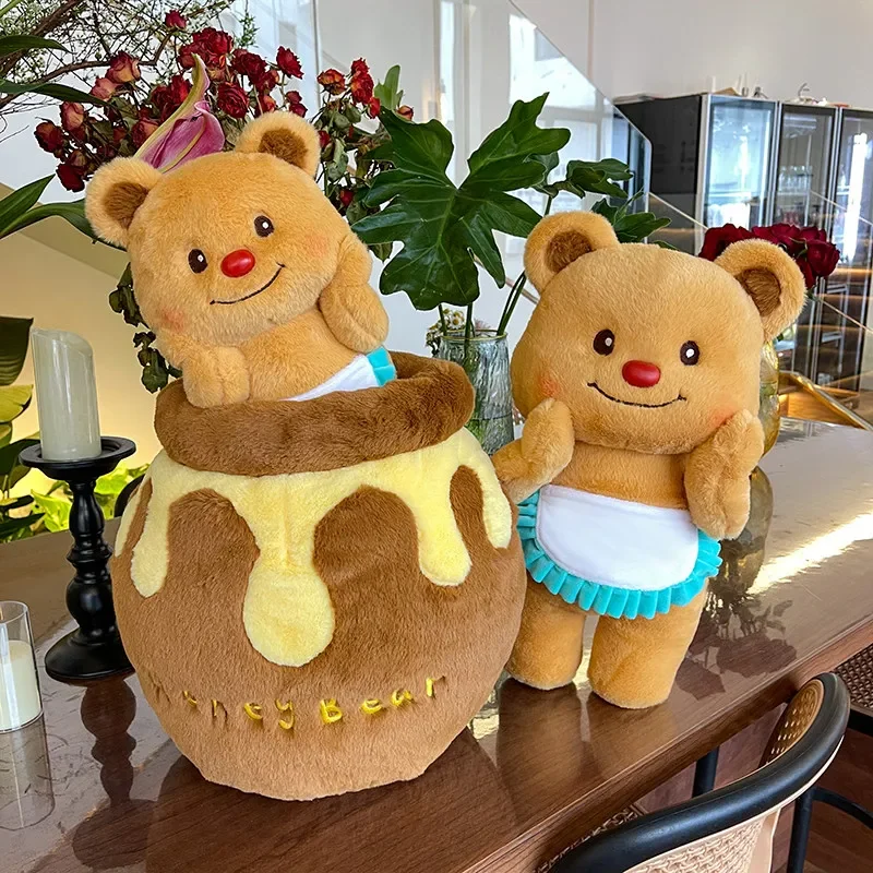 3Size Butter bear Stuffed Honey Pot Plush Toys Baby Cute Dress Dolls Gifts Birthday Wedding Party Decor Easter children gift