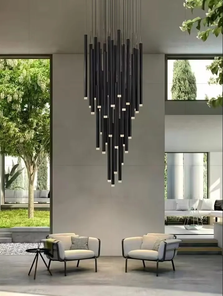 LED Modern Minimalist Long Strip Hanging Staircase Pendant Light Attic Pendent Lamp Villa Living Room Dining Room Chandelier