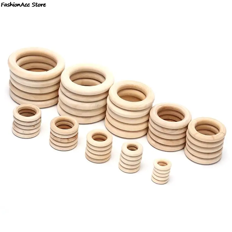 5/10/20/50pcs Unfinished Solid Wooden Rings 20-70MM Natural Wood Rings for Macrame DIY Crafts Ornaments Jewelry Making