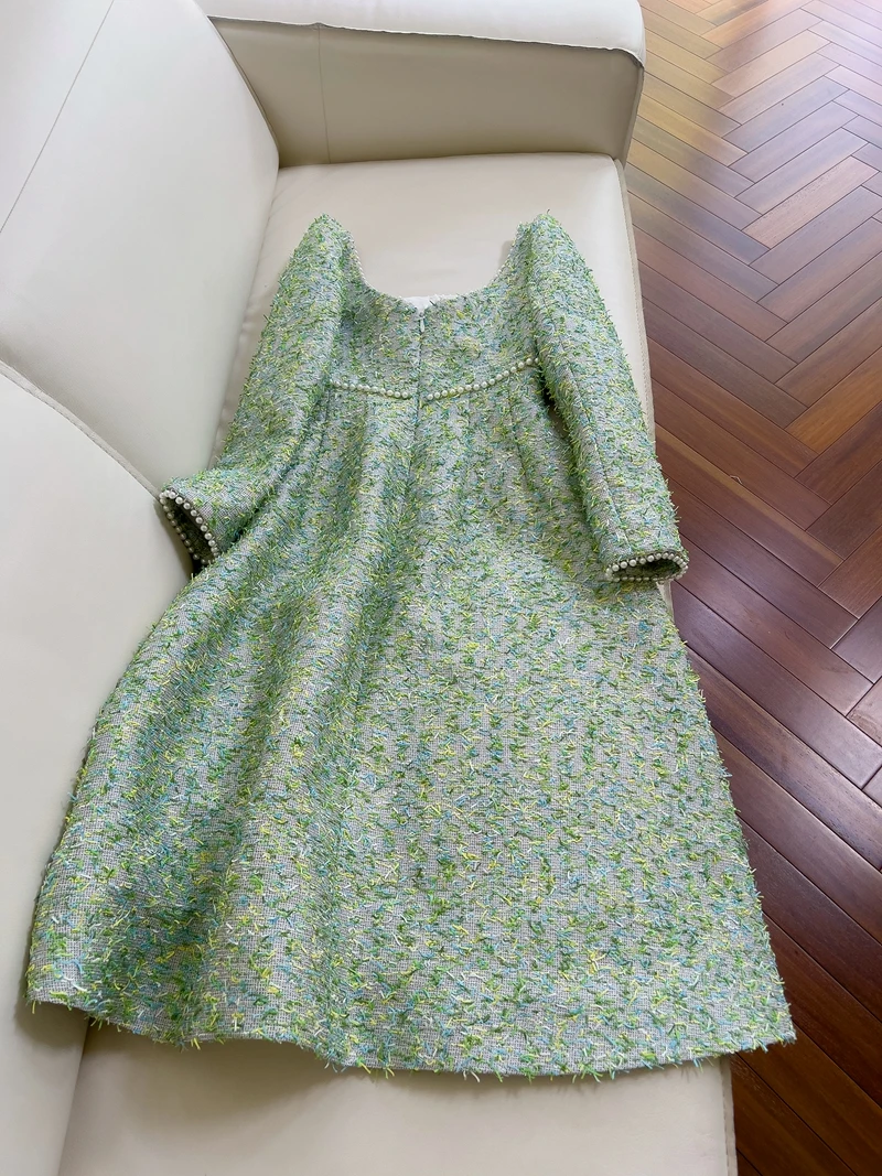 الرجعية الفاخرة اللؤلؤ تويد ساحة طوق Bal 3D زهرة الخصر cinched الراقية مساء الدكتور الكورية Sle سستة تنورة