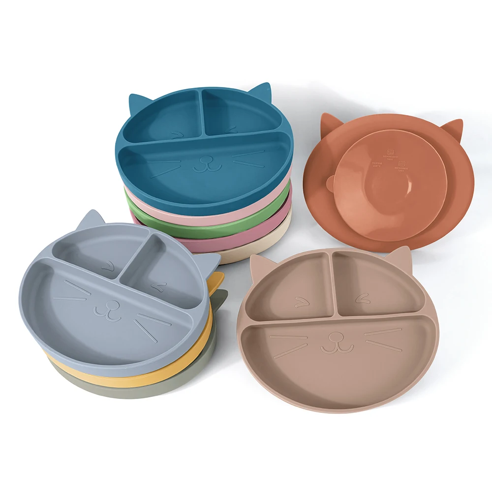 Baby Safe Silicone Dining Plate Suction Cartoon Children Dishes Feeding Toddler Training Tableware Retro Kids Smile Face Bowl