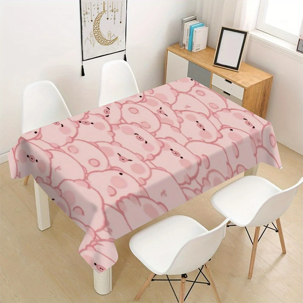 Cute Pink Piggy Print Waterproof Tablecloth Cover for Dining Room Picnic Outdoor Indoor Party Decor