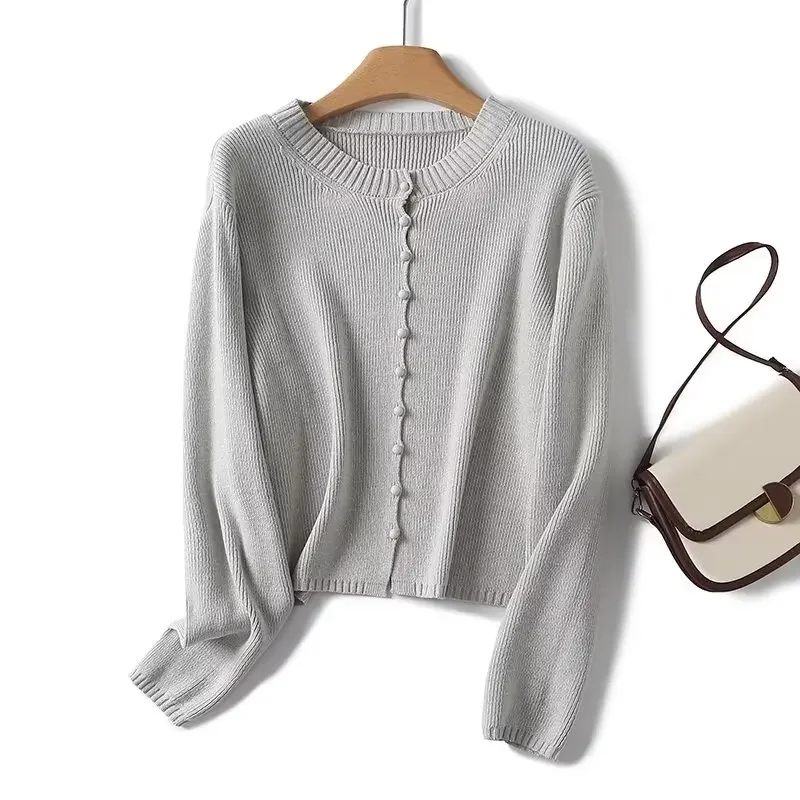 Maxdutti Cardigans Women Minimalism Light Women Jacket Tops Fashion Elegant  Gray Sweaters Kniwear