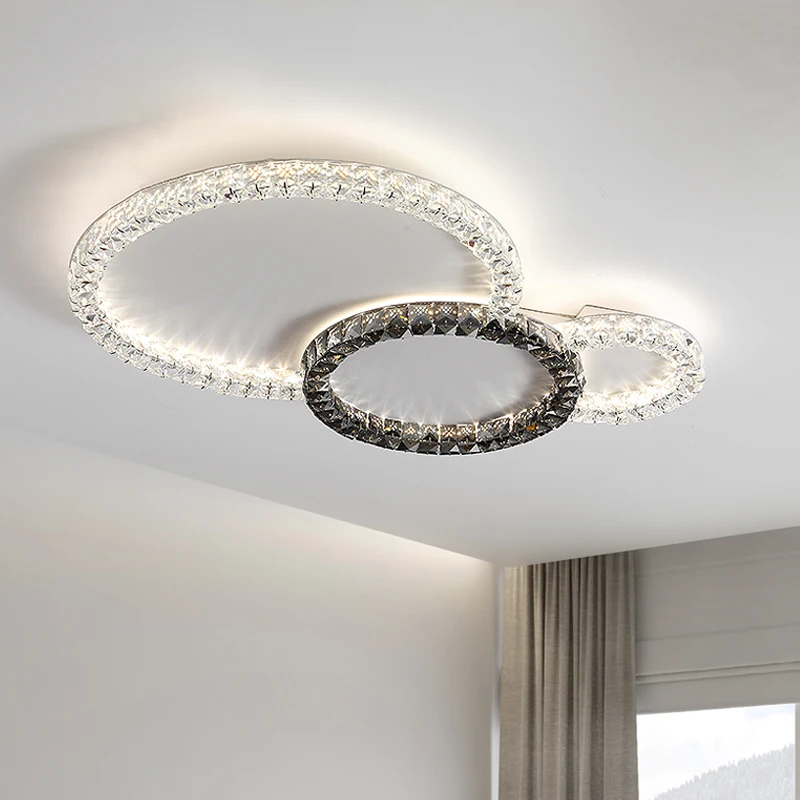 Modern New Luxury Crystal Shade Circle Chandelier Lustre Ceiling Light Indoor Lighting Decor For Living Room Bedroom Master Lamp