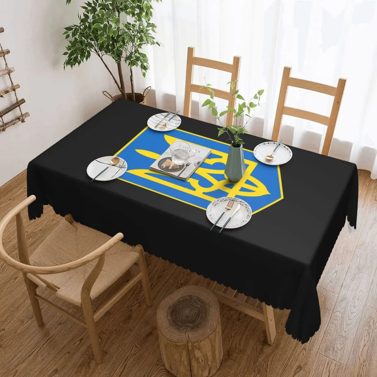 Customized Coat Of Arms Ukraine Flag Tablecloth Rectangular Waterproof Ukrainian Emblem Trident Table Cover Cloth for Banquet