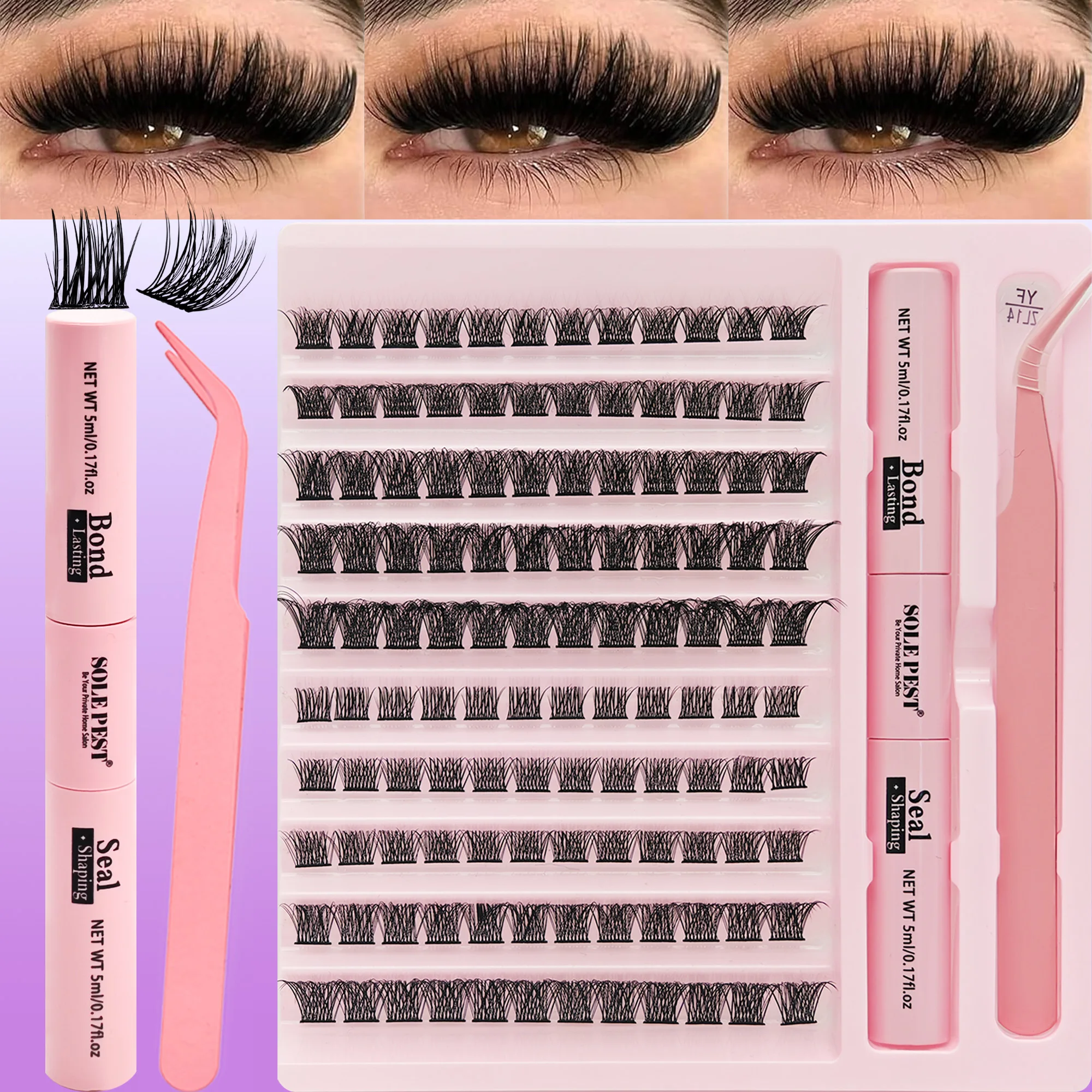 120 lash Clusters (Lengths: 9–16 mm); D-Curl for a Natural, Salon-Extension Look, Featuring Soft, Flexible lash Bands.
