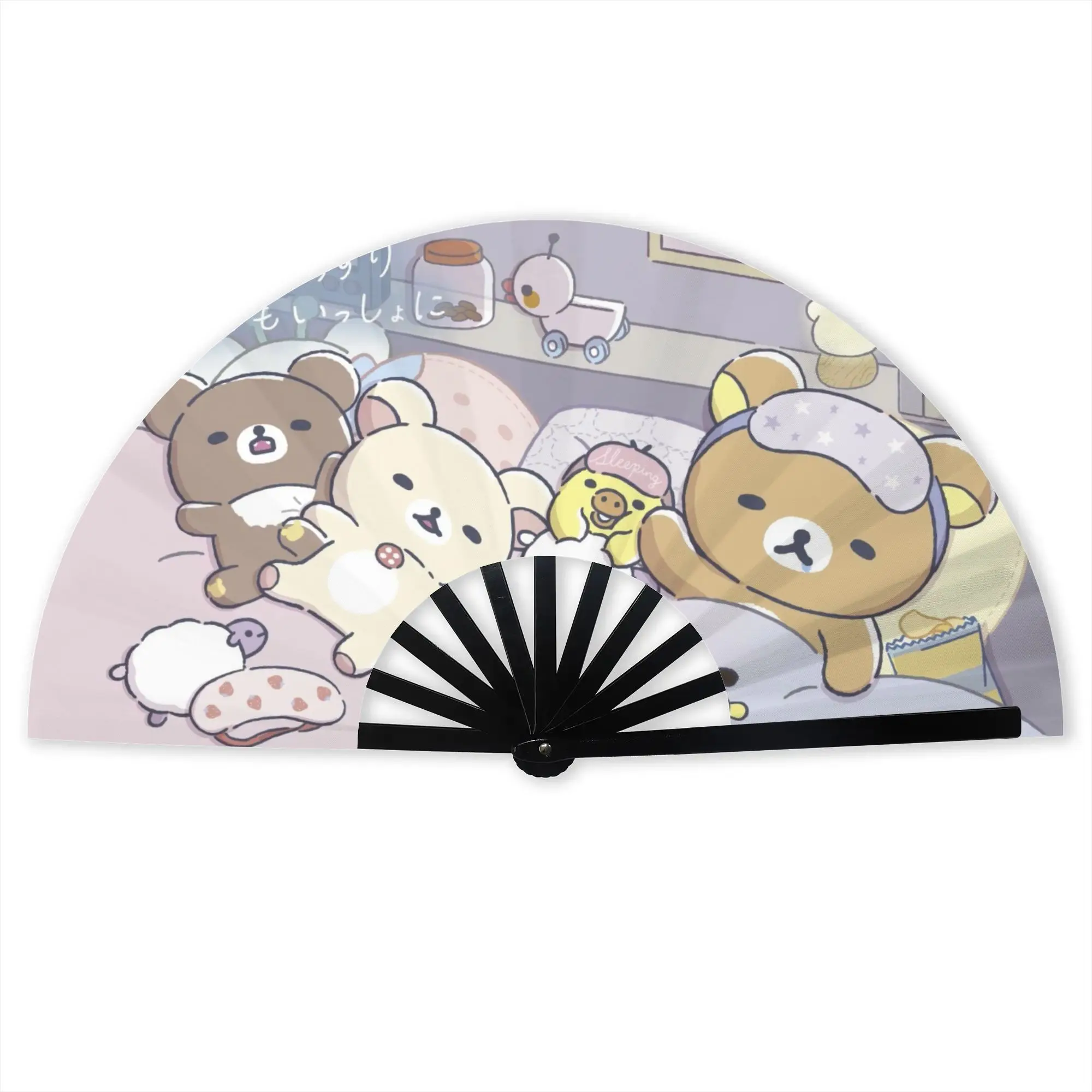 

Customized R-Rilakkumaes Cartoon Portable Pocket Fan Outdoor Polyester Folding Fan Chinese Dance Handheld Cooling Fans